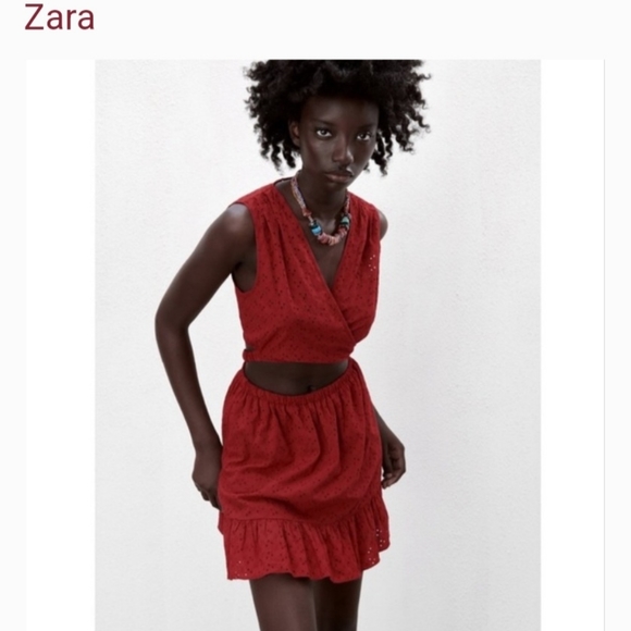 ZARA OPENWORK EMBROIDERED TERRACOTTA DRESS - Picture 3 of 16